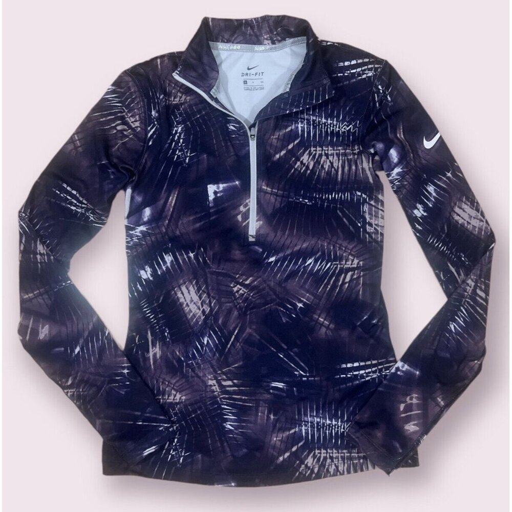 Nike Pro Dri Fit Pullover Top 1/4 Zip Long Sleeve Purple Geometric Size S Womens